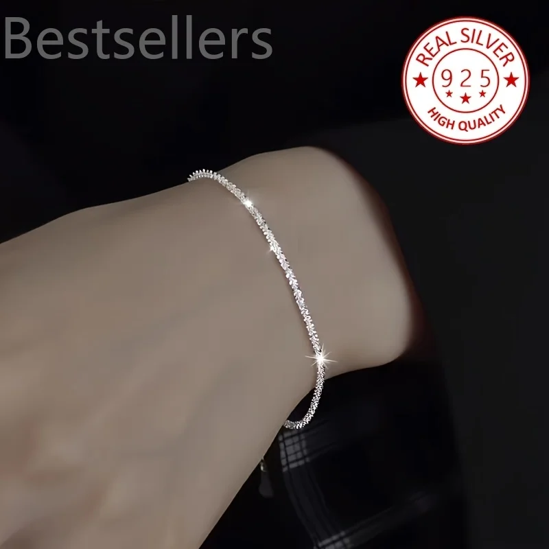 2pcs Elegant 925 Sterling Silver Chain Bracelet necklace Jewelry Set, for women lady men Wedding,Valentine'S Gift thumbnail 5