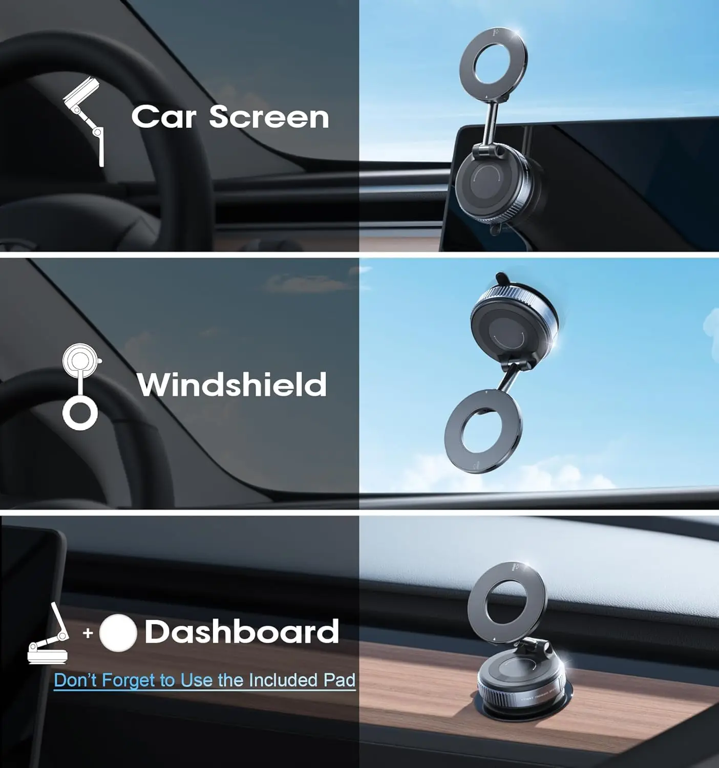Strong Magnetic Car Phone Holder Foldable 360° Adjustable Vacuum Suction Mount Universal for Car, Desk, Bathroom thumbnail 2