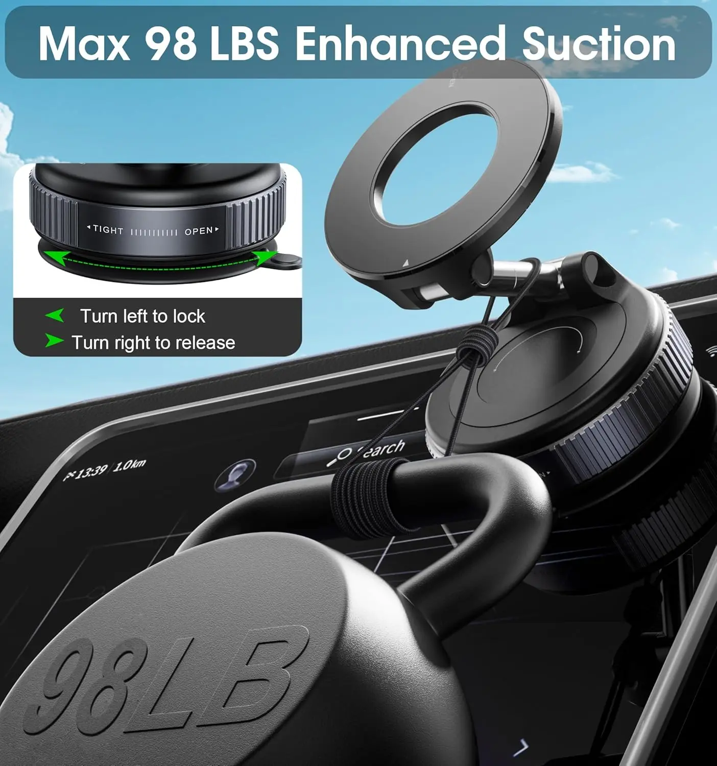 Strong Magnetic Car Phone Holder Foldable 360° Adjustable Vacuum Suction Mount Universal for Car, Desk, Bathroom thumbnail 3