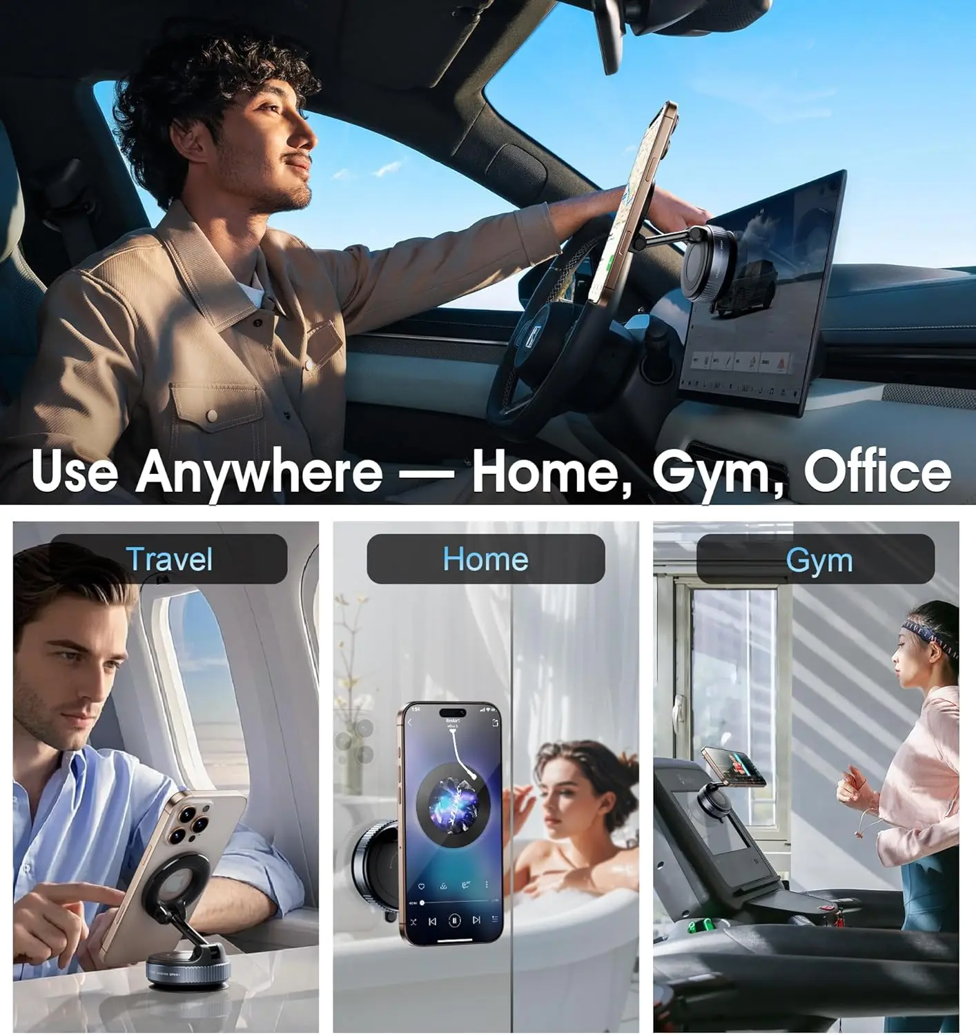 Strong Magnetic Car Phone Holder Foldable 360° Adjustable Vacuum Suction Mount Universal for Car, Desk, Bathroom thumbnail 5