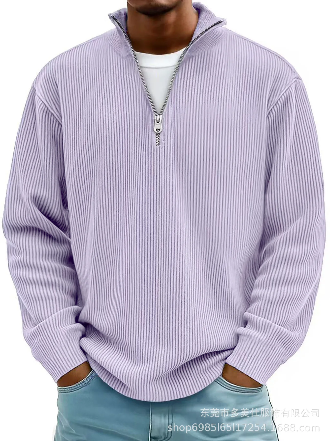 Men's Quarter Zip Corduroy Polo Shirt Long Sleeve Casual Stand Collar Pullover for Daily Wear Streetwear thumbnail 5