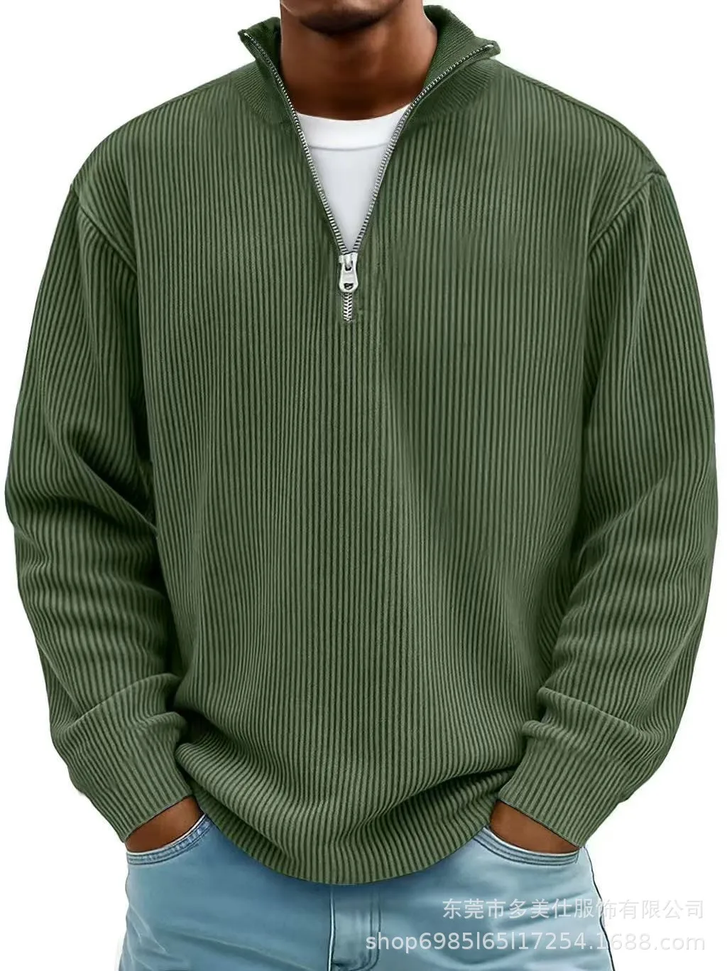 Men's Quarter Zip Corduroy Polo Shirt Long Sleeve Casual Stand Collar Pullover for Daily Wear Streetwear thumbnail 2