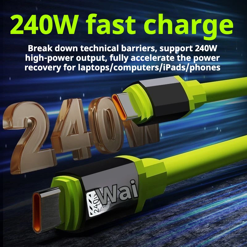0.3m/1m/2m/3m 240W Fast Charging USB To Type-C, Type-C to Type-C Data Cable, Compatible with Huawei, Xiaomi, Samsung, VIVO,OPPO thumbnail 3