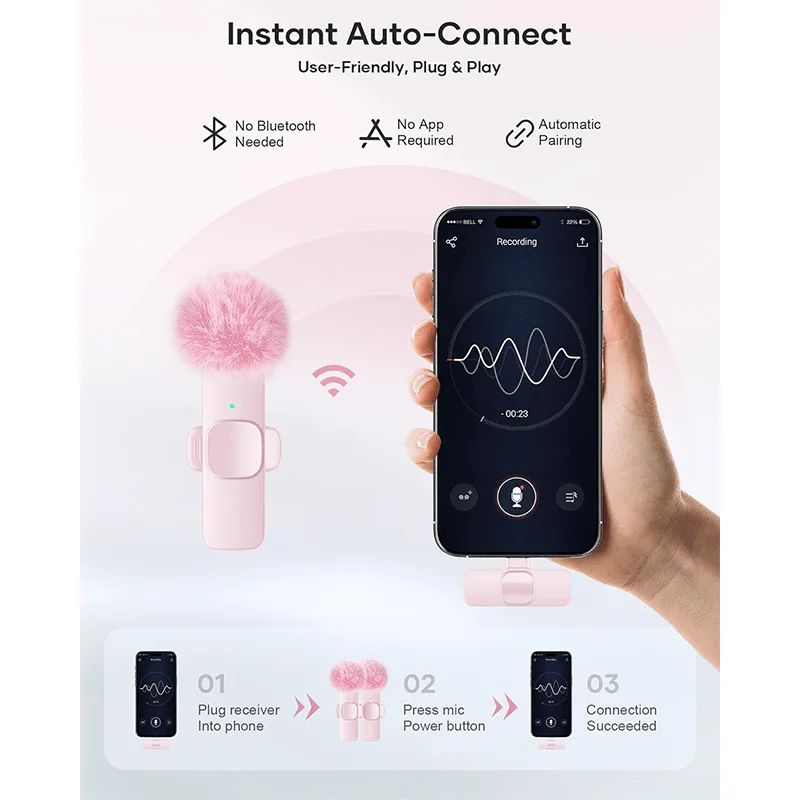 Wireless Lavalier Microphone Mini Lapel Mic with Noise Reduction for iPhone USB-C Android Vlog Video Recording Content thumbnail 2