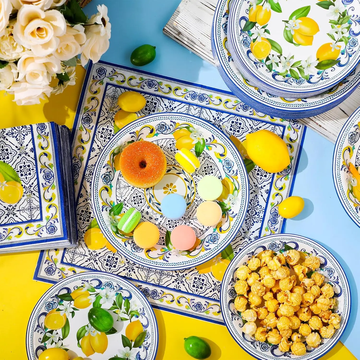 Lemon Birthday Decoration Sicilian Lemon Paper Plates Cups Napkins Tablecloth Banners Spiral Baptism Dolce Vita Party Supplies thumbnail 2