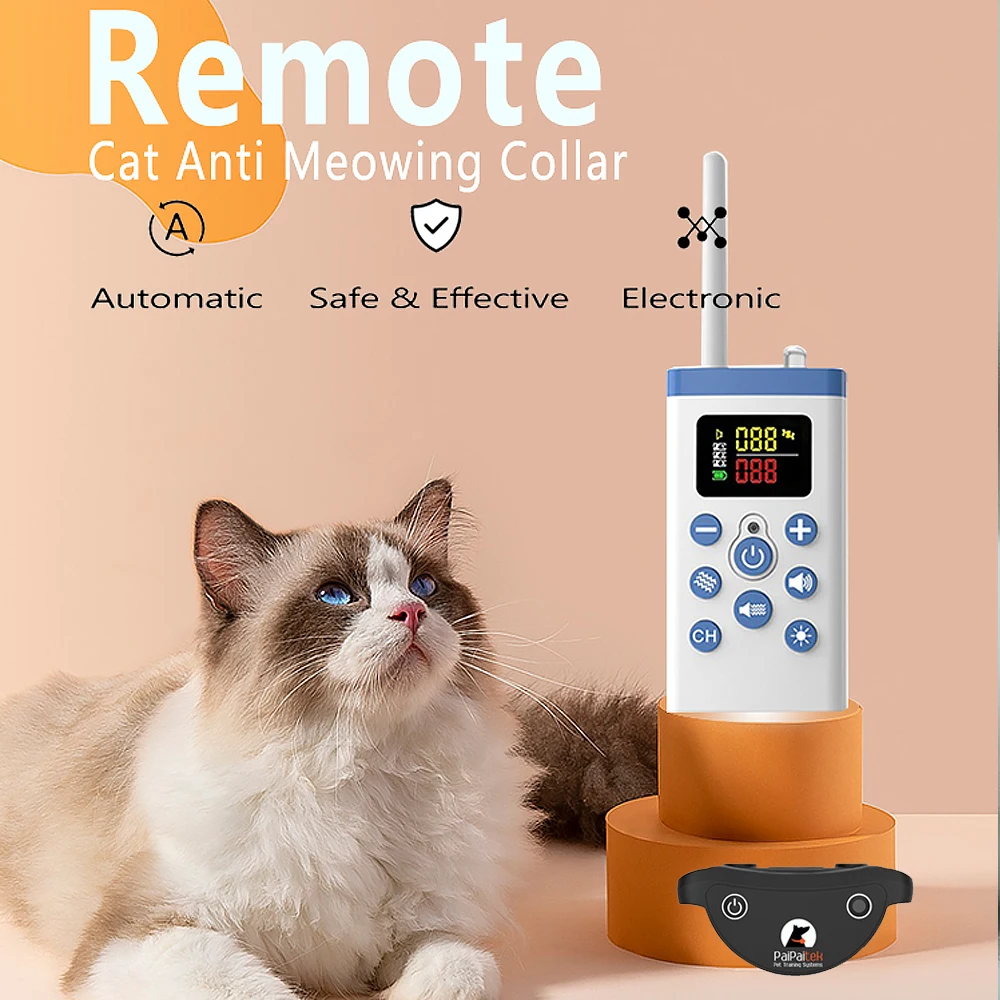 Cat No Shock Collar with Remote,Cat Training Collar,Cat Stop Meowing Collar, Remote Control/Automatic Anti-Meow for Cats