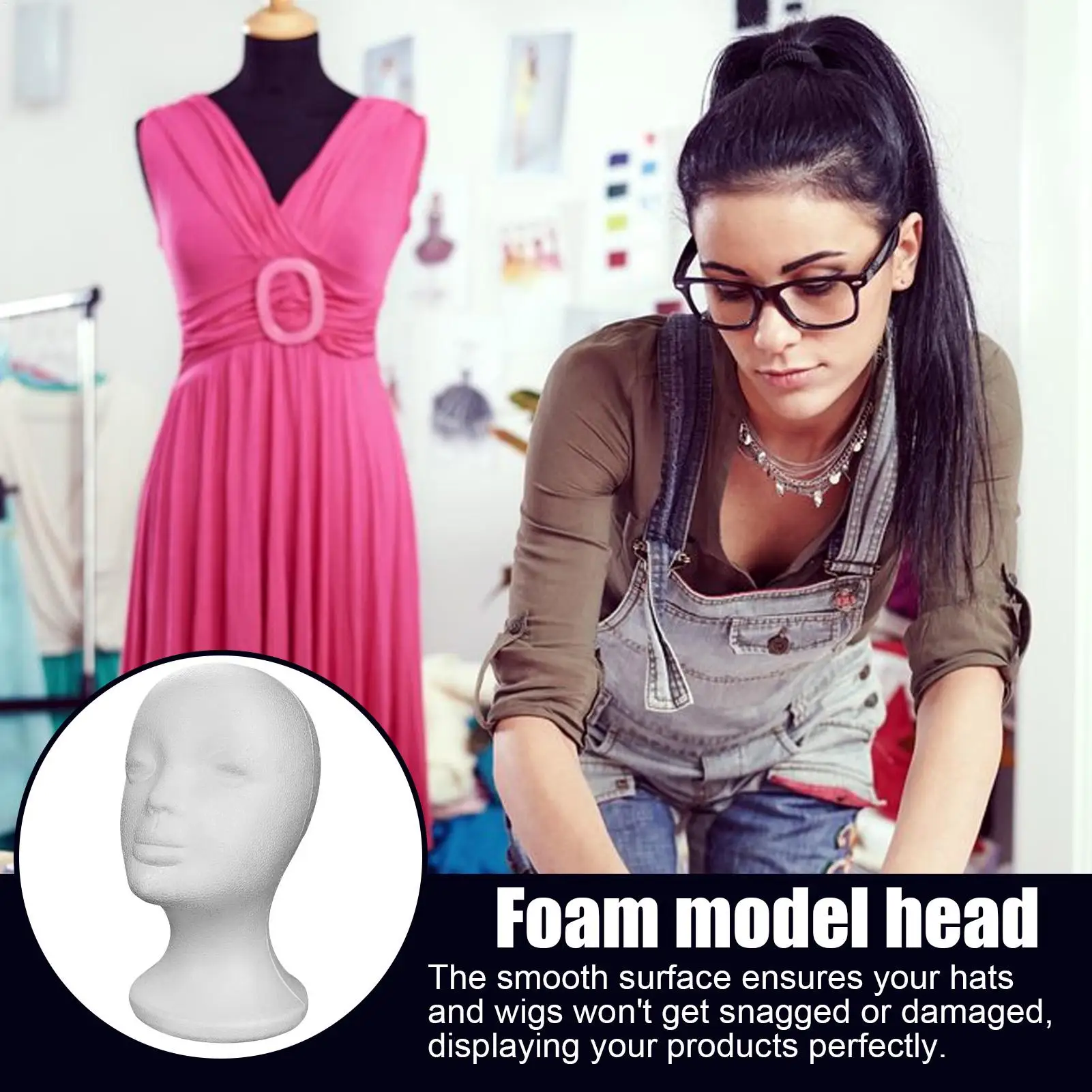 Fashion Female model head Foam Mannequin Hat Caps Wig Women Head Display Holder Model Training Head Mannequins thumbnail 4
