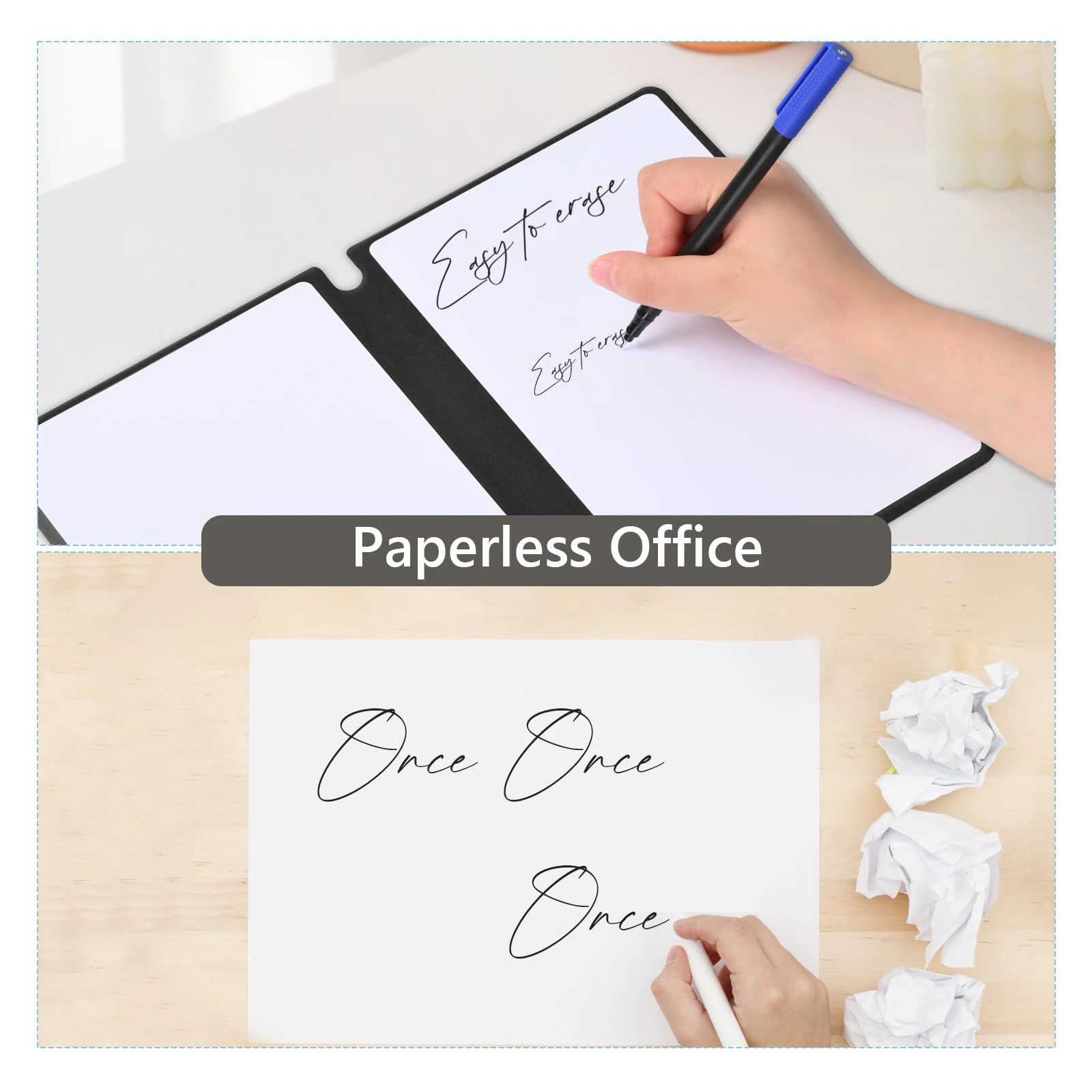 Reusable A5 Dry Erase Notebook Include a Wipeable Pen and Rag,Whiteboard Wipeable Notebook PU Hardcover for Office,Taking Notes thumbnail 3