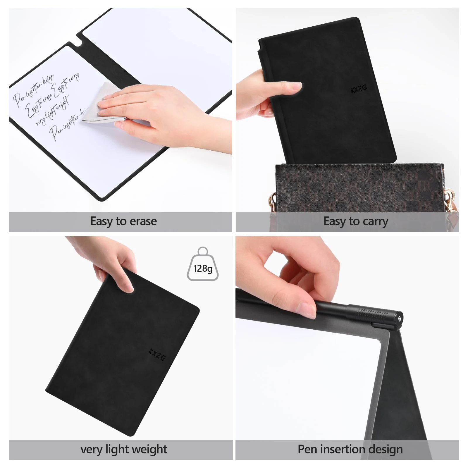 Reusable A5 Dry Erase Notebook Include a Wipeable Pen and Rag,Whiteboard Wipeable Notebook PU Hardcover for Office,Taking Notes thumbnail 5