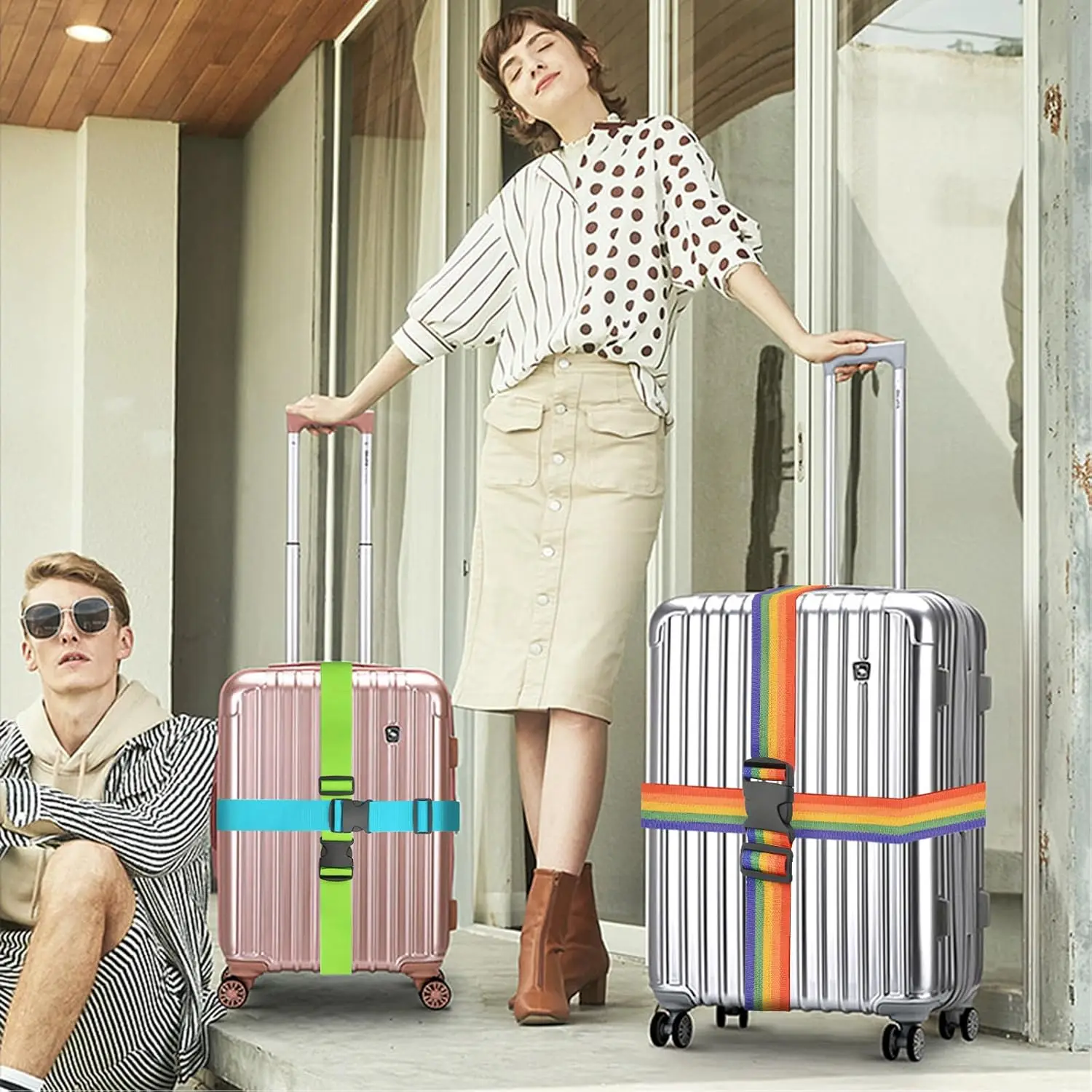 4 Pack Luggage Strap Suitcase Belts Elastic Telescopic Travel Bag Belt for Suitcase Fixed Belt Travel Buckle Strap Baggage Belts thumbnail 4