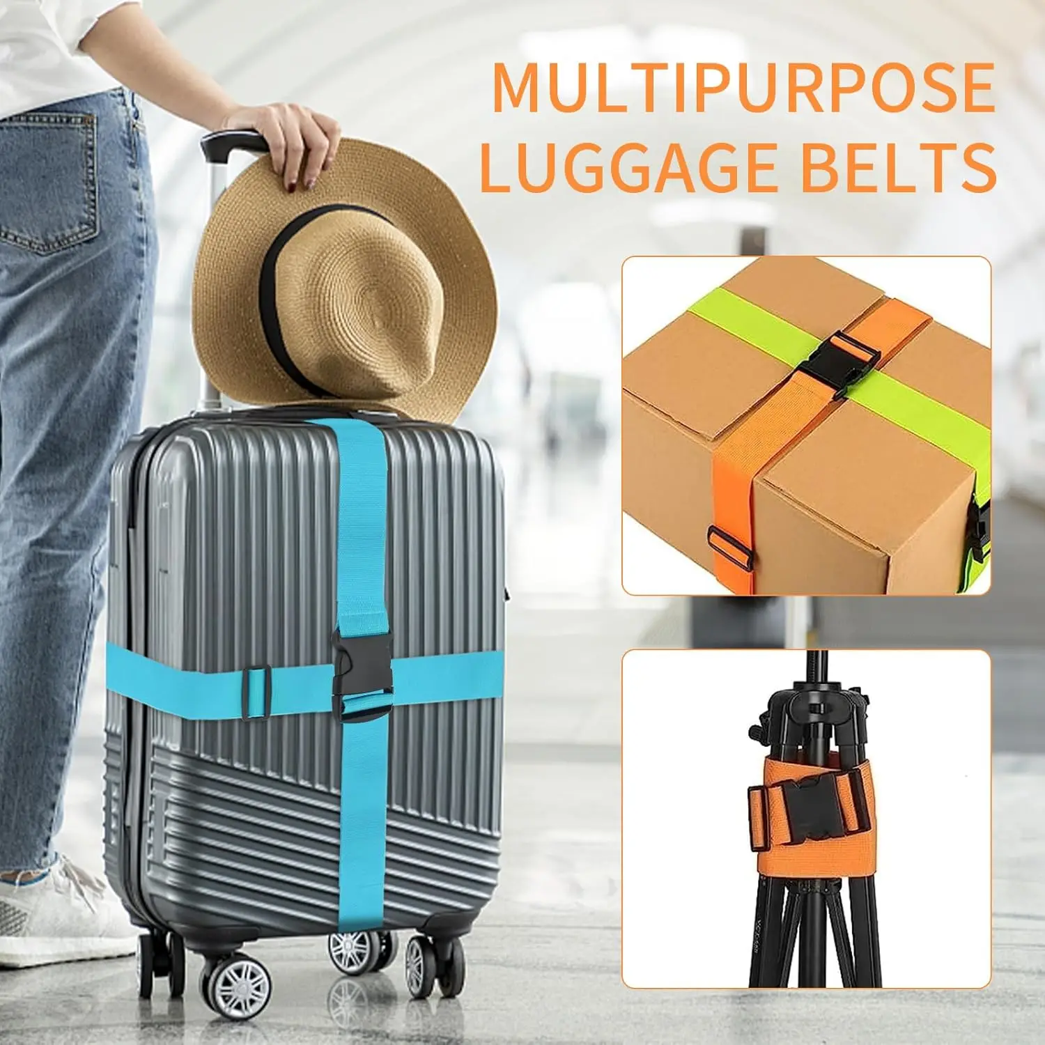 4 Pack Luggage Strap Suitcase Belts Elastic Telescopic Travel Bag Belt for Suitcase Fixed Belt Travel Buckle Strap Baggage Belts thumbnail 5