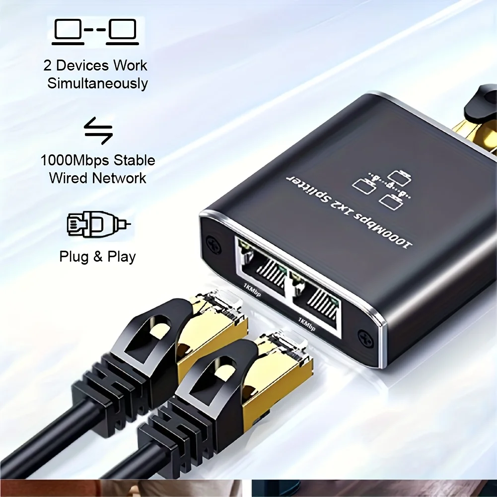 1 to 2 Gigabit Ethernet Splitter RJ45 LAN Network Adapter 1000Mbps Internet Switch Hub thumbnail 4