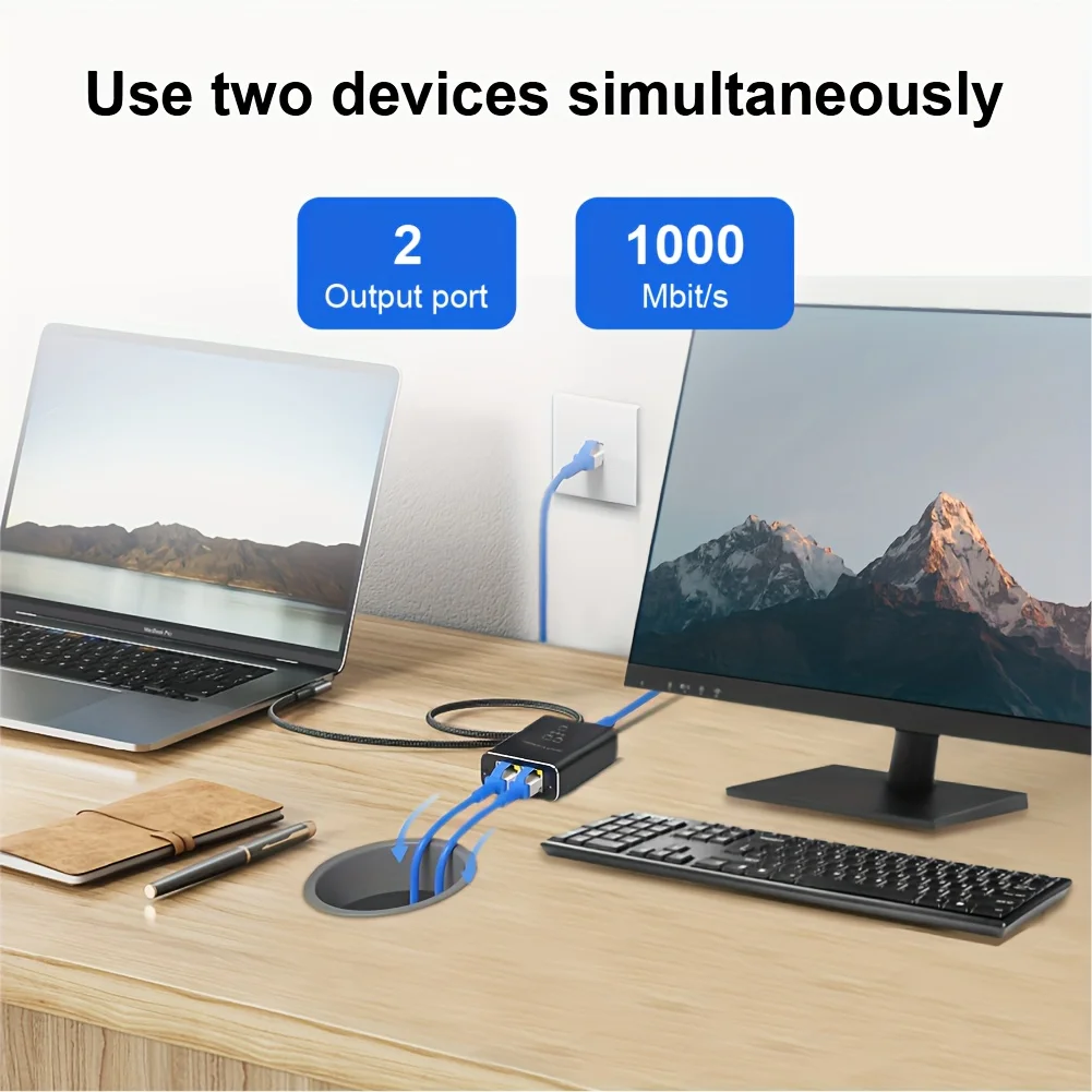 1 to 2 Gigabit Ethernet Splitter RJ45 LAN Network Adapter 1000Mbps Internet Switch Hub thumbnail 6