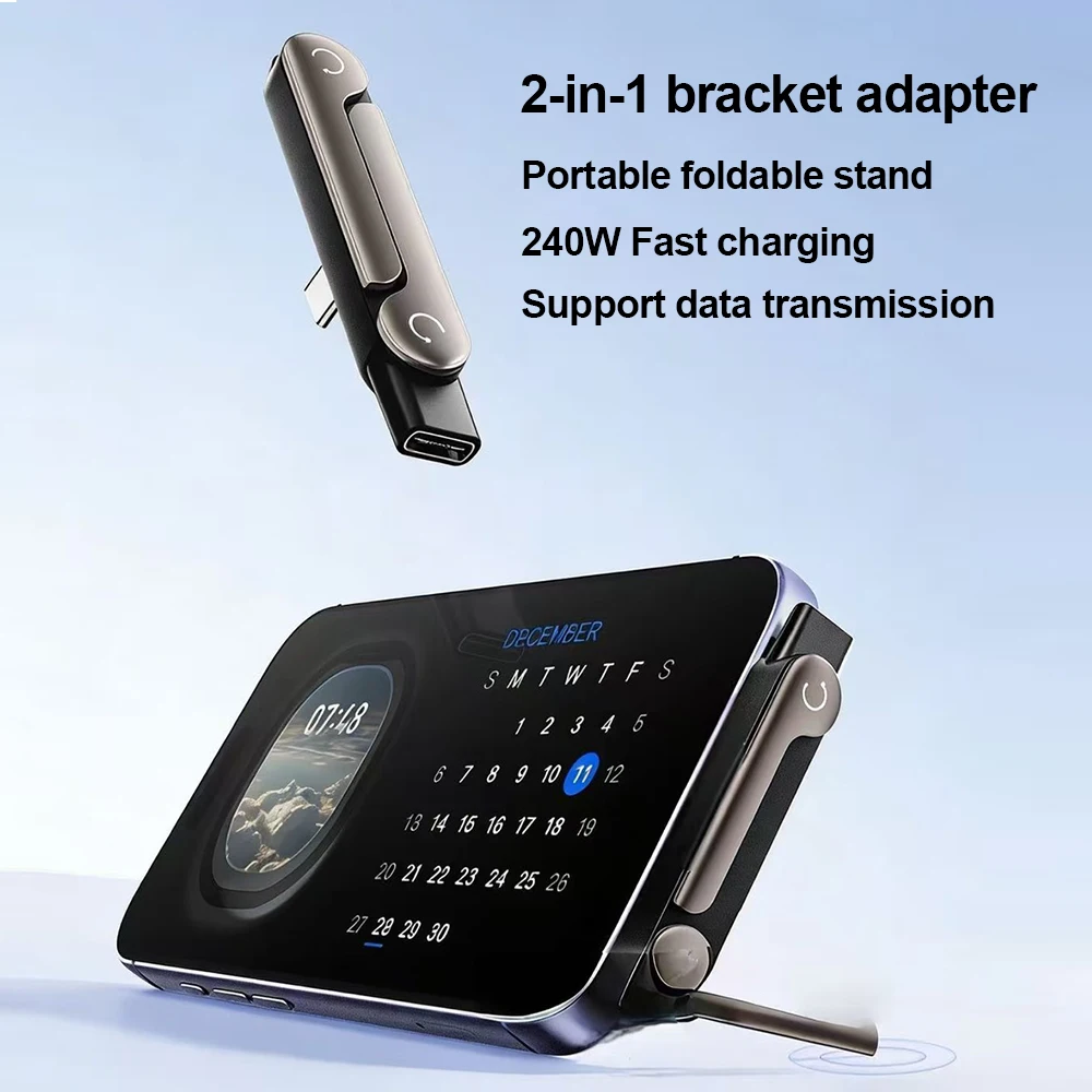 240W Liquid Silicone Type C To Type C Fast Charging Cable With Foldable Phone Stand OTG Adapter For iphone 17 16 15 Pro Samsung thumbnail 5