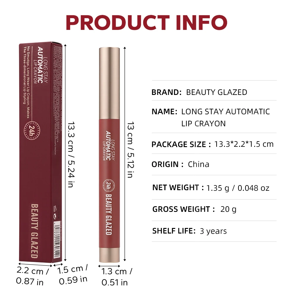 Beauty Glazed 12 Color Lipstick,Long Stay Automatic Lip Crayon, No Smudge,Long Wear, Makes The Three-Dimensional Lip Styling thumbnail 6