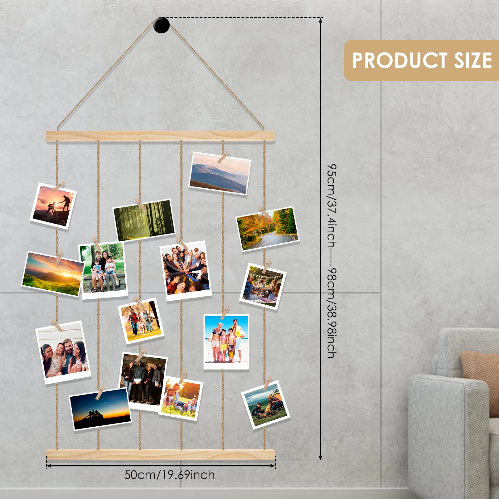 Hanging Photo Display Holder Picture Frames Collage Wall Decor Versatile Photo Hanging Display Picture Board for Home Decoration thumbnail 2