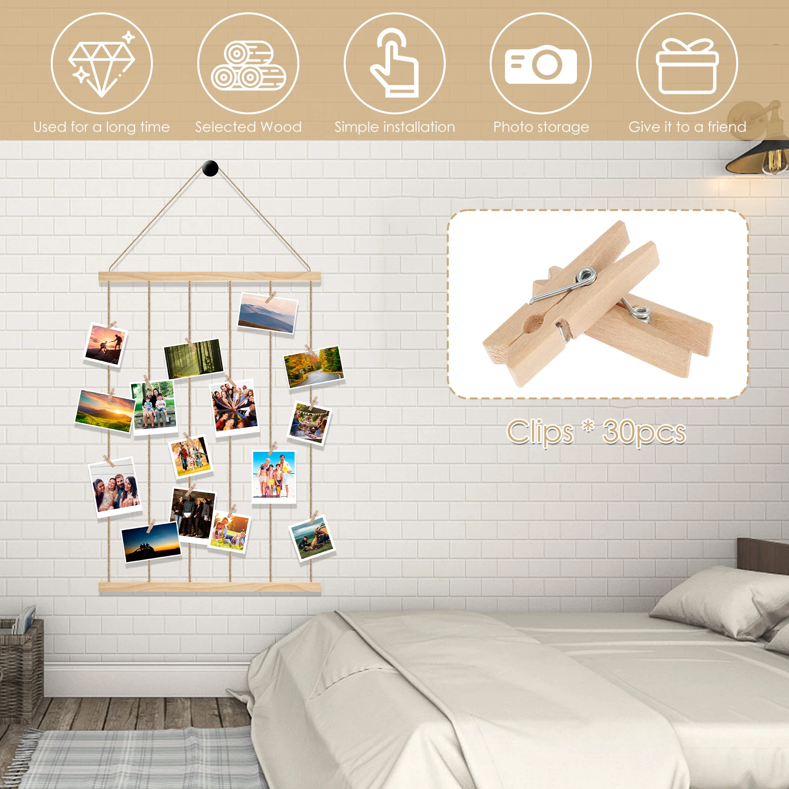 Hanging Photo Display Holder Picture Frames Collage Wall Decor Versatile Photo Hanging Display Picture Board for Home Decoration thumbnail 6