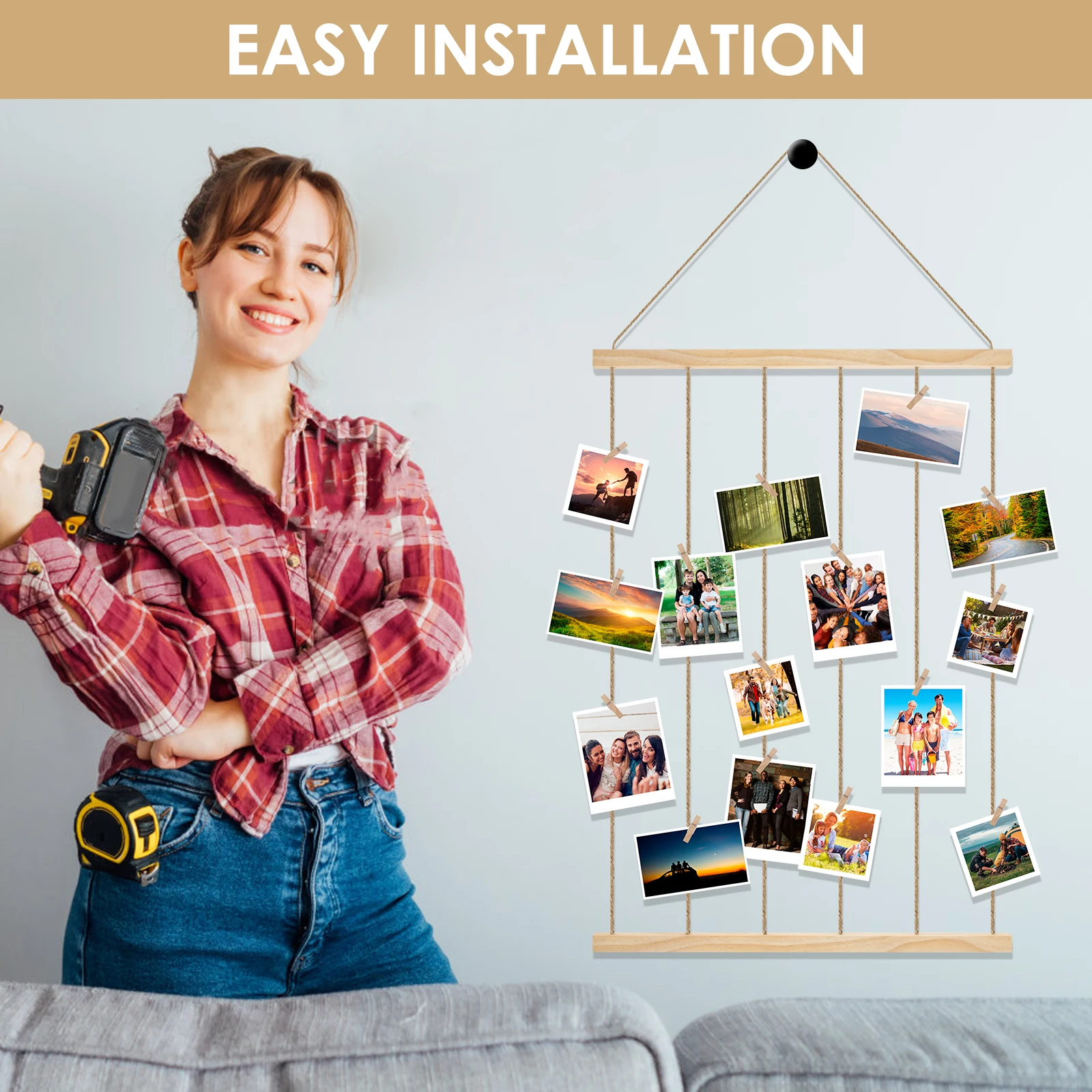 Hanging Photo Display Holder Picture Frames Collage Wall Decor Versatile Photo Hanging Display Picture Board for Home Decoration thumbnail 5
