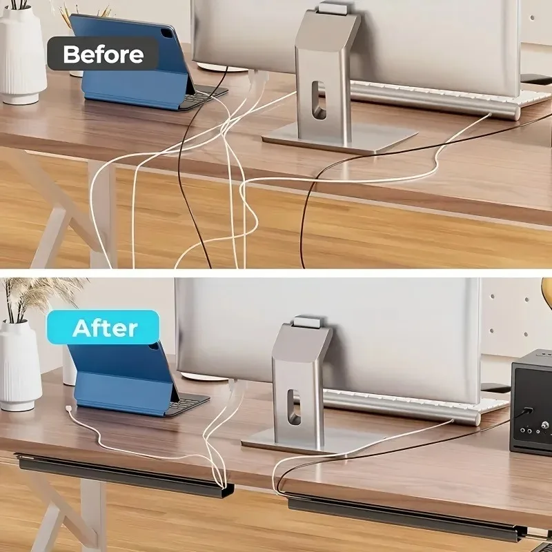 1pc 5.1x40cm Adhesive Under-Desk Cable Organizer Desktop Cable Tray Cables Management Raceway Office Desk Wire Hider thumbnail 5