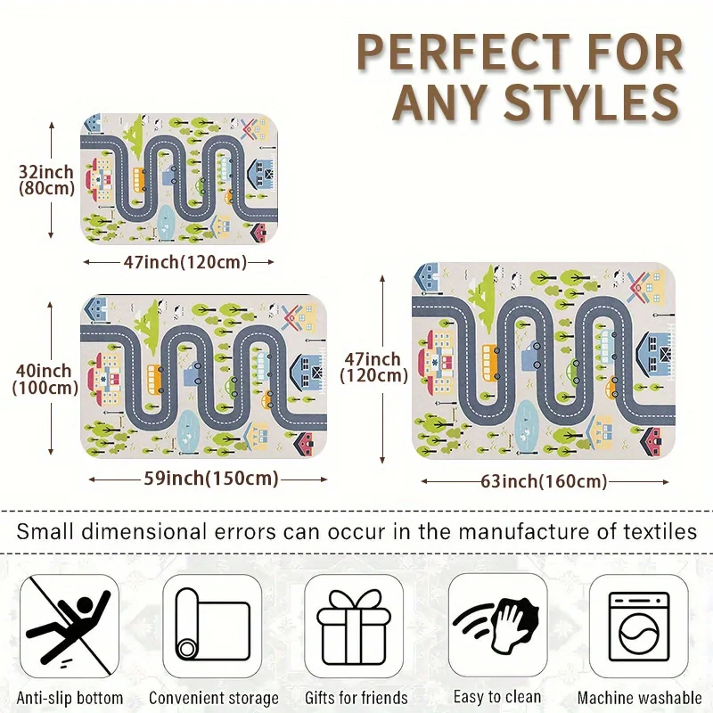 "Farm Road" Kids Play Mat – Colorful House & Car Design, Soft Flannel for Indoor/Outdoor Use in Living Room, Playroom or Garden thumbnail 4