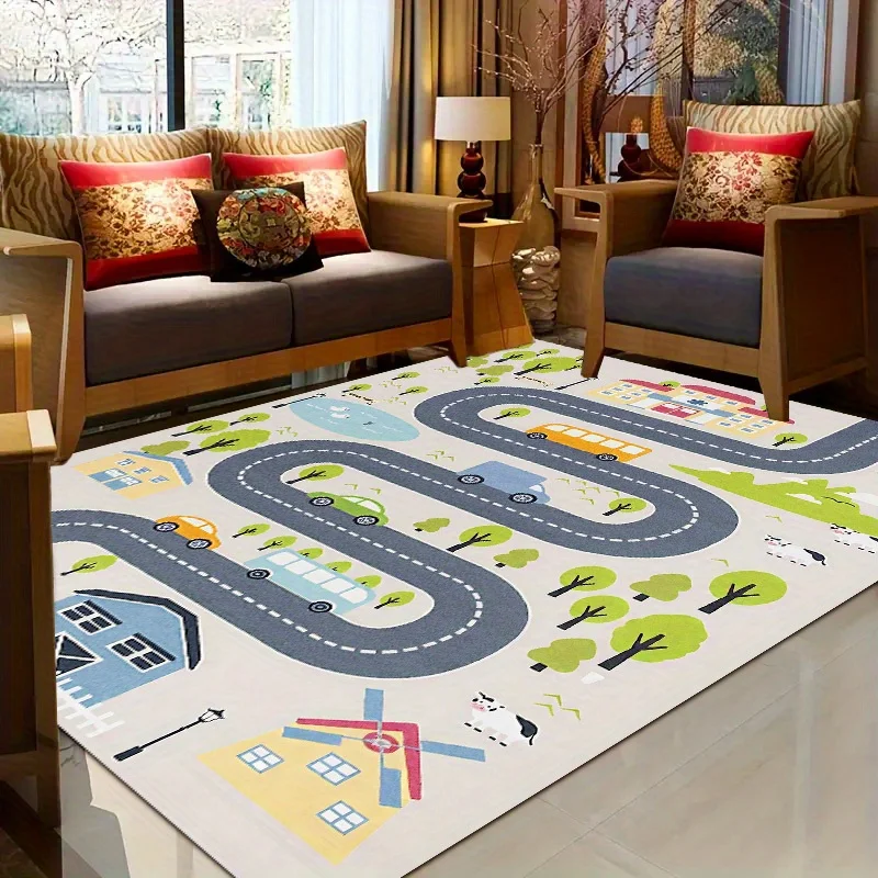 "Farm Road" Kids Play Mat – Colorful House & Car Design, Soft Flannel for Indoor/Outdoor Use in Living Room, Playroom or Garden thumbnail 3