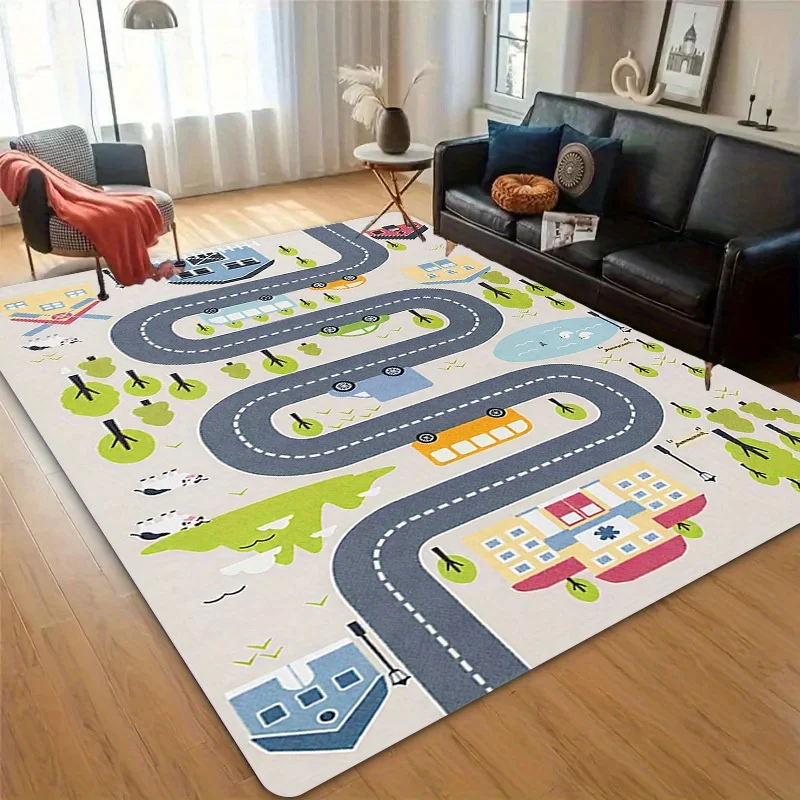 "Farm Road" Kids Play Mat – Colorful House & Car Design, Soft Flannel for Indoor/Outdoor Use in Living Room, Playroom or Garden thumbnail 2
