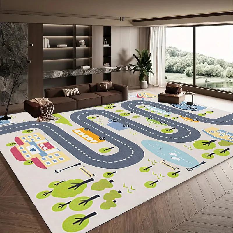 "Farm Road" Kids Play Mat – Colorful House & Car Design, Soft Flannel for Indoor/Outdoor Use in Living Room, Playroom or Garden thumbnail 6