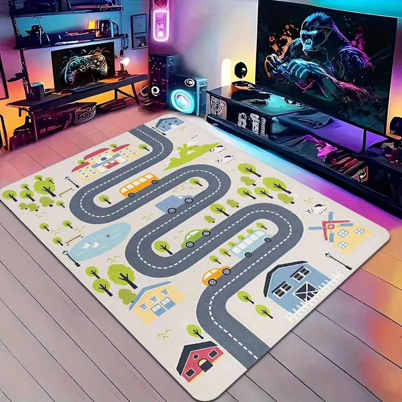 "Farm Road" Kids Play Mat – Colorful House & Car Design, Soft Flannel for Indoor/Outdoor Use in Living Room, Playroom or Garden thumbnail 5