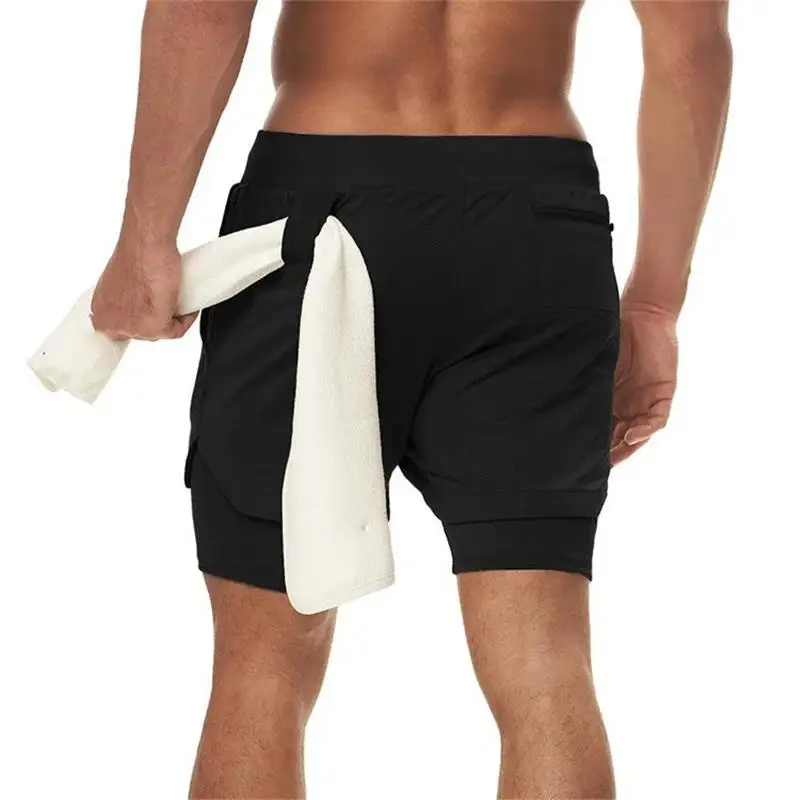 Men's Double Layer Fitness Shorts 2 in 1 Men Fitness Gym Training Sports Shorts Quick Dry Workout Jogging Double Deck Summer thumbnail 5