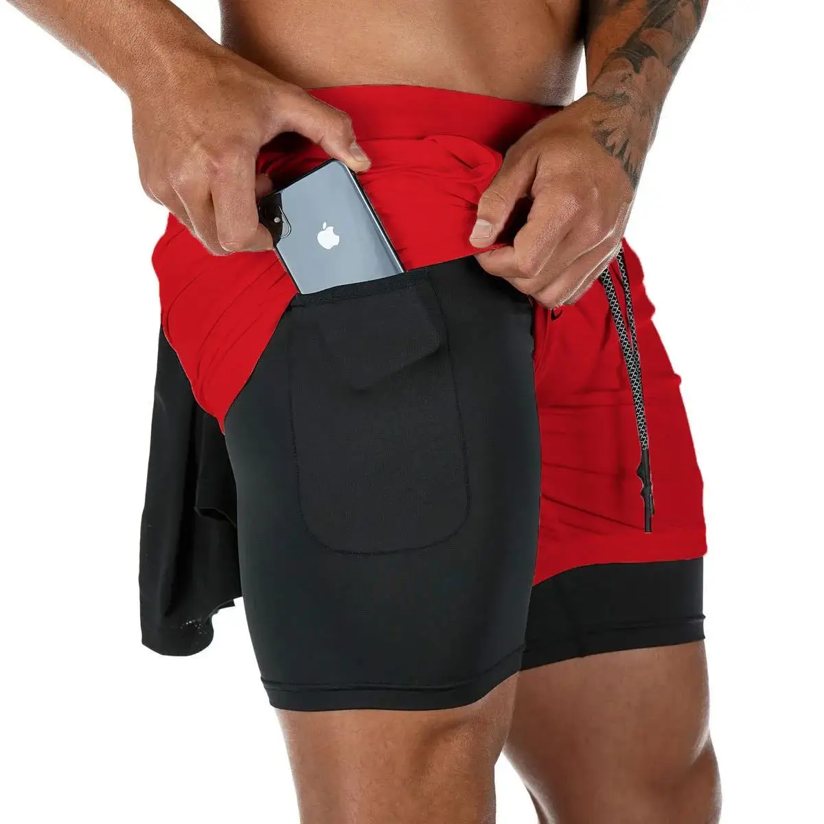 Men's Double Layer Fitness Shorts 2 in 1 Men Fitness Gym Training Sports Shorts Quick Dry Workout Jogging Double Deck Summer thumbnail 2