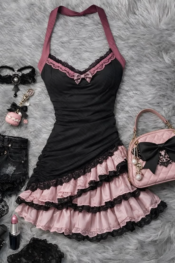 Gothic Bow Lace Subculture Soft Dress Y2K Woman Korean Aesthetic Female Clothing Daily Frock Fashion emo Classic Casual Sundress