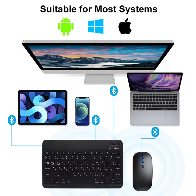 Mini Wireless Keyboard Bluetooth Keyboard For ipad Phone Tablet Portable Bluetooth Keyboard and Mouse For Samsung Xiaomi Android thumbnail 4