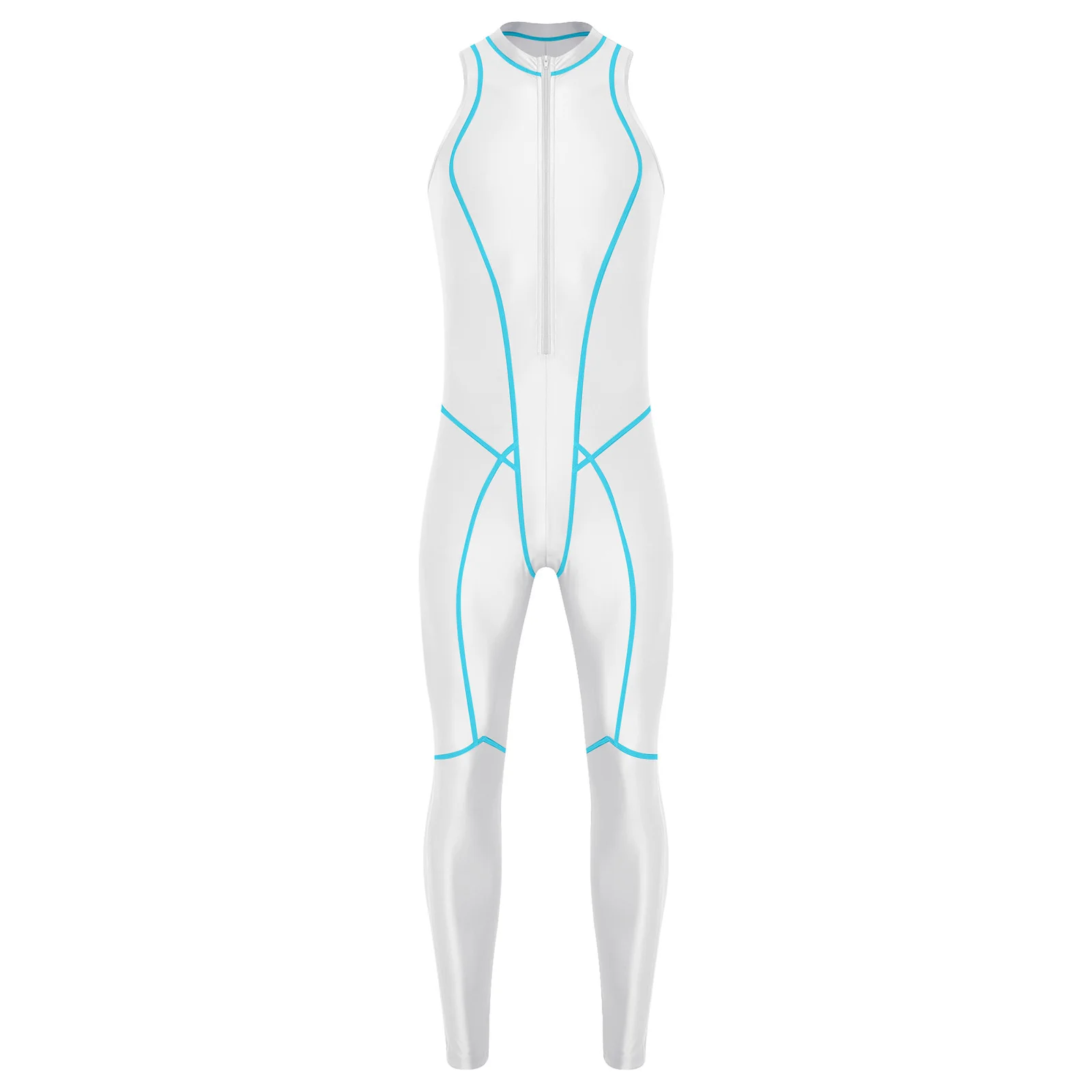 Men Swimsuit Glossy Jumpsuit Swimwear Rash Guard Wetsuit Beach Surfing Sports Workout Unitard Sleeveless Zipper Silky Bodysuit thumbnail 2