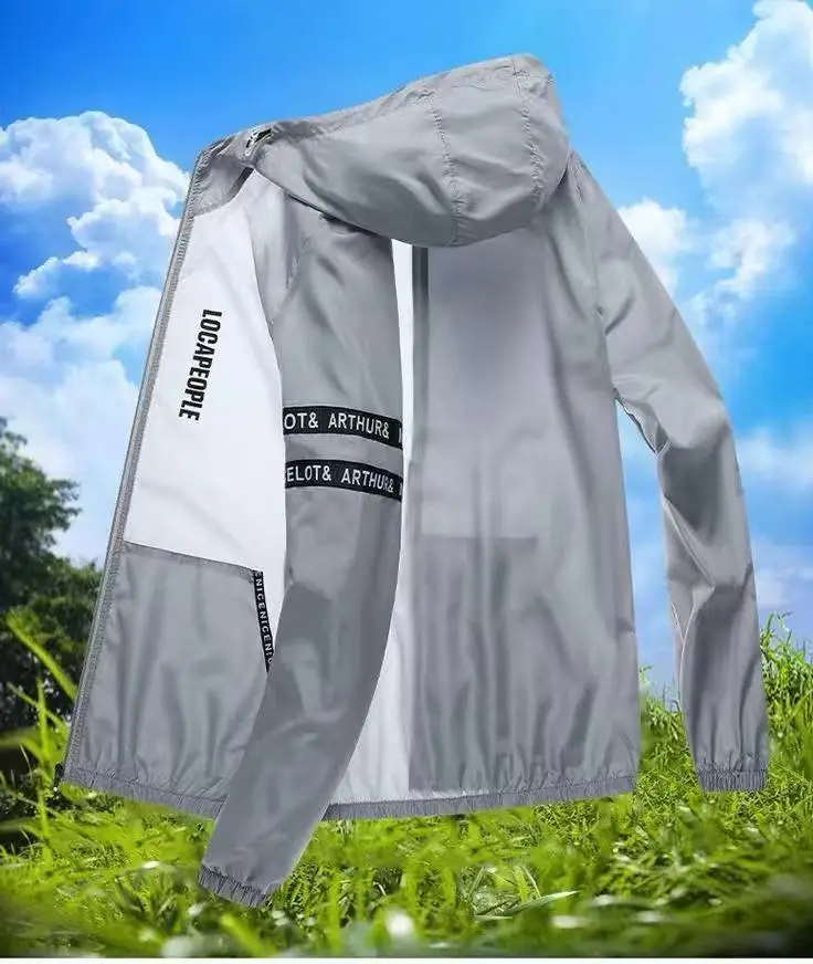 Summer Sun Protection Clothing Men's Casual Waterproof Quick-drying Bicycle Hooded Jacket Plus Size Hiking Thin Skin windbreaker thumbnail 3