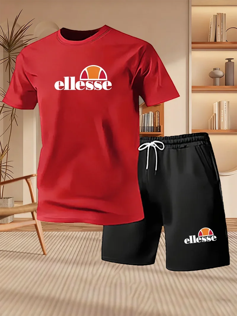 2026 Summer New Men's Fashion Outdoor Sports Set Printed Short Sleeve T-shirt+Shorts Loose Home Leisure Two Piece Set thumbnail 5