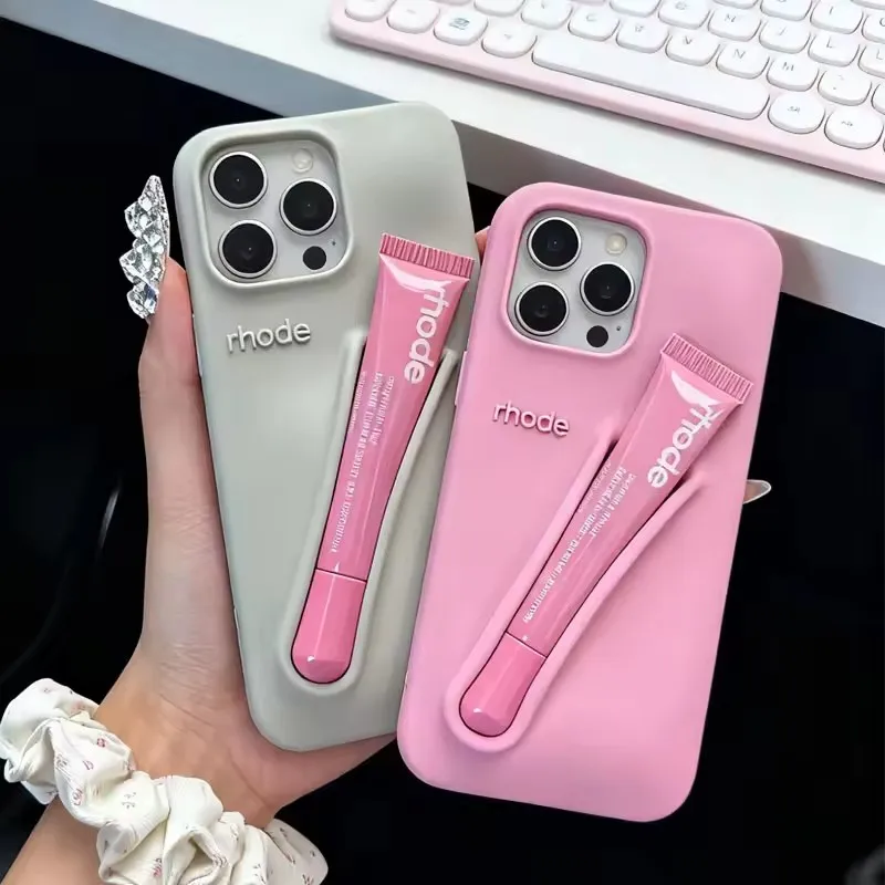 RHODE lip gloss, suitable for iPhone 11/13/14/15/16/17 Pro Max Plus, makeup lip gloss silicone protective cover, with lip gloss thumbnail 3