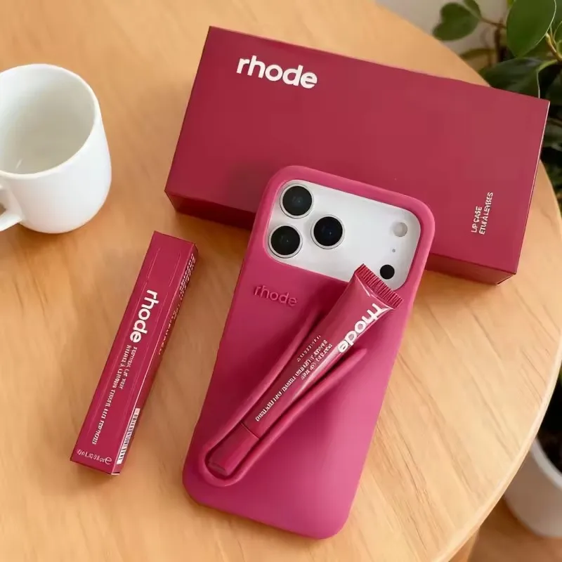 RHODE lip gloss, suitable for iPhone 11/13/14/15/16/17 Pro Max Plus, makeup lip gloss silicone protective cover, with lip gloss thumbnail 6