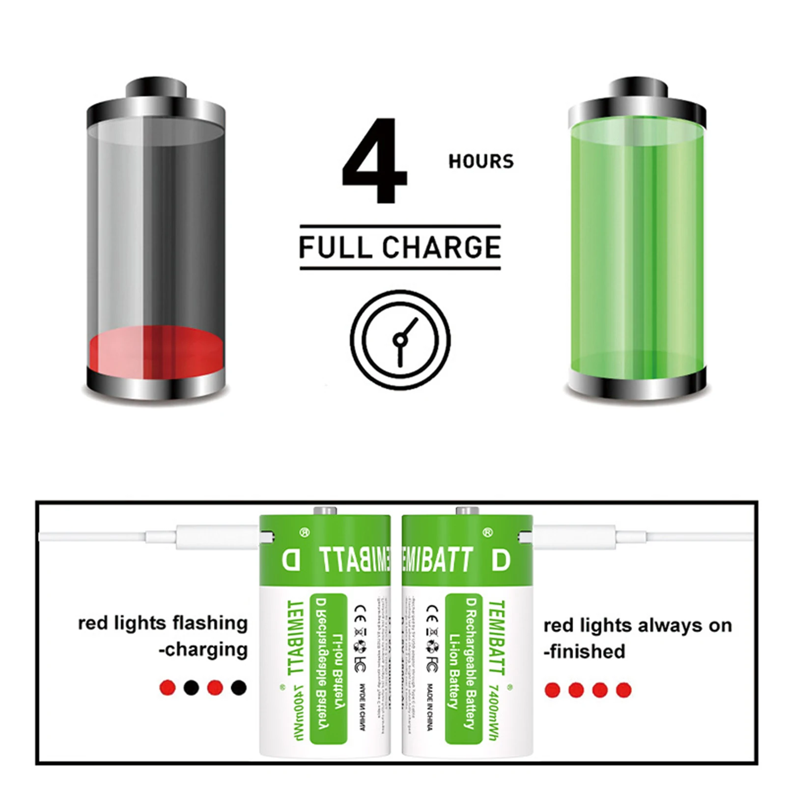 USB Fast Charging 1.5V D Size Battery LR20 D1 7400mWh High Capacity Li-ion Rechargeable Batteries For Gas Stoves Water Heaters thumbnail 3