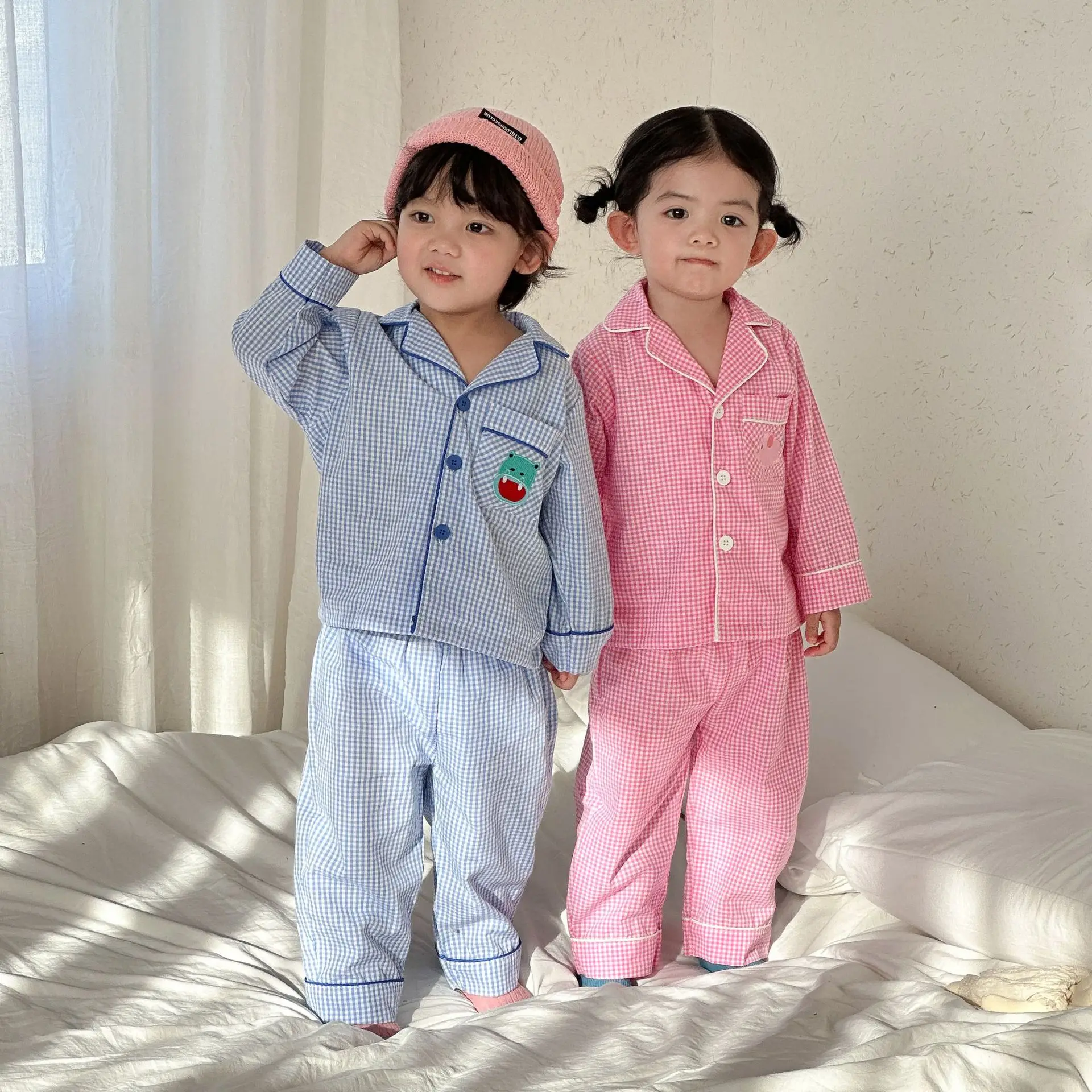 2026 Spring Children 2PCS Pajamas Set 2-10Y Kids Homewear Siblings Attire Girls Plaid Long Sleeves Suits Baby Infant Boys Outfit thumbnail 2