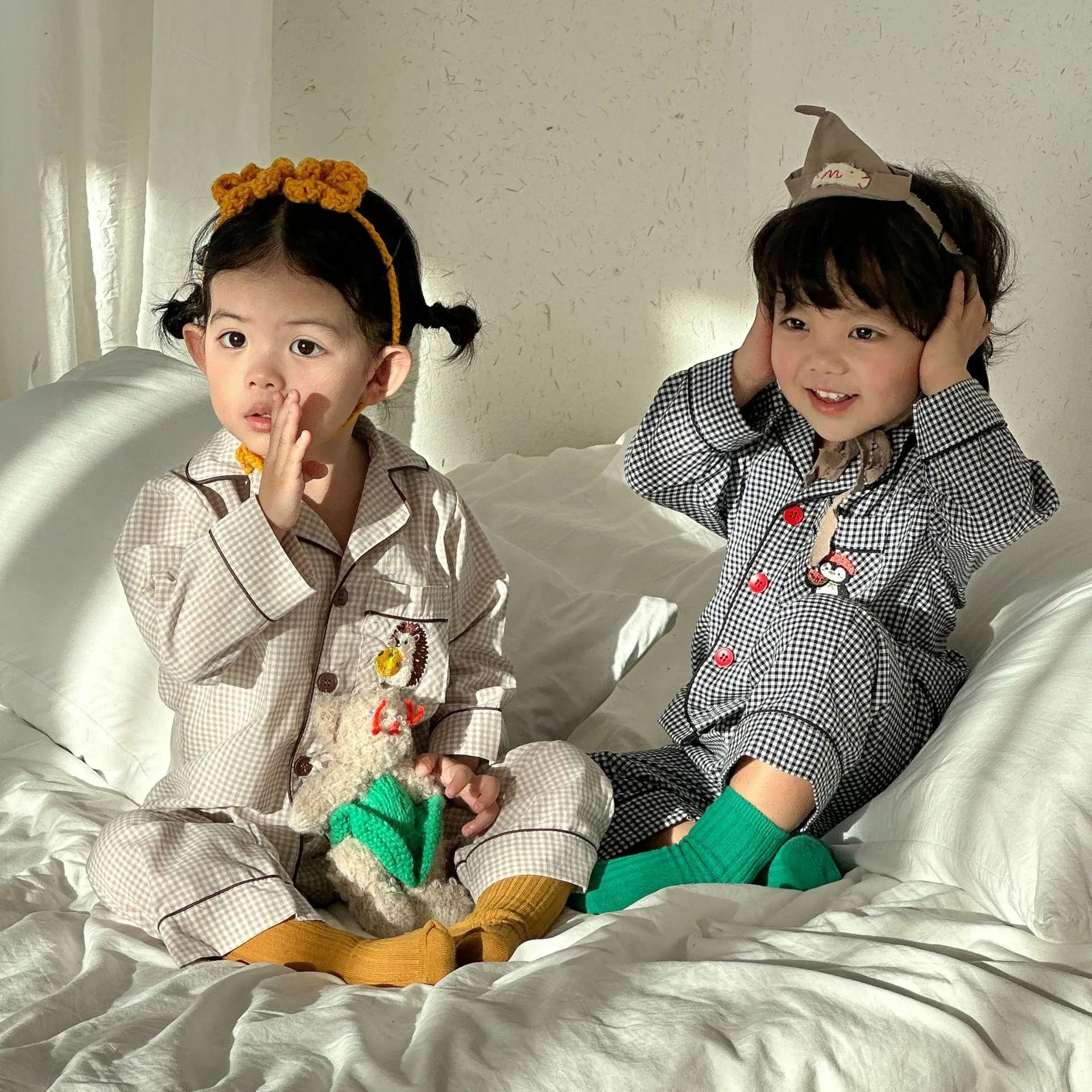 2026 Spring Children 2PCS Pajamas Set 2-10Y Kids Homewear Siblings Attire Girls Plaid Long Sleeves Suits Baby Infant Boys Outfit thumbnail 4