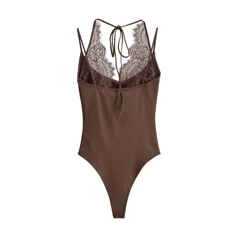 Women's Jumpsuit 2026 Spring New Solid Color Halter Neck Lace Splice Sexy Slim-Fit Romper Personalized Fashion thumbnail 3