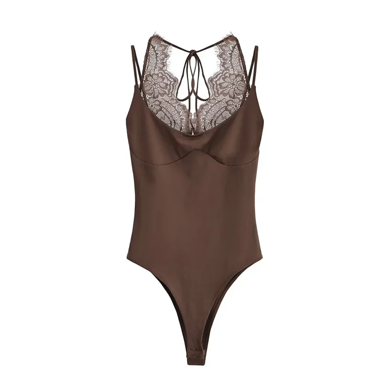 Women's Jumpsuit 2026 Spring New Solid Color Halter Neck Lace Splice Sexy Slim-Fit Romper Personalized Fashion thumbnail 2