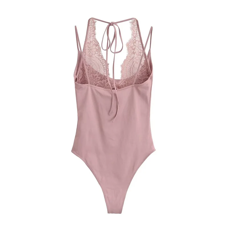 Women's Jumpsuit 2026 Spring New Solid Color Halter Neck Lace Splice Sexy Slim-Fit Romper Personalized Fashion thumbnail 5