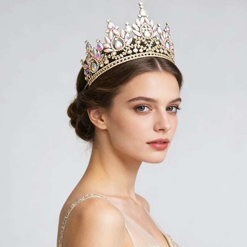 Elegant Rhinestone Crystal Big Tiara Crowns for Women Bridal Wedding Hair Jewelry Prom Pageant Crown Headdress thumbnail 2