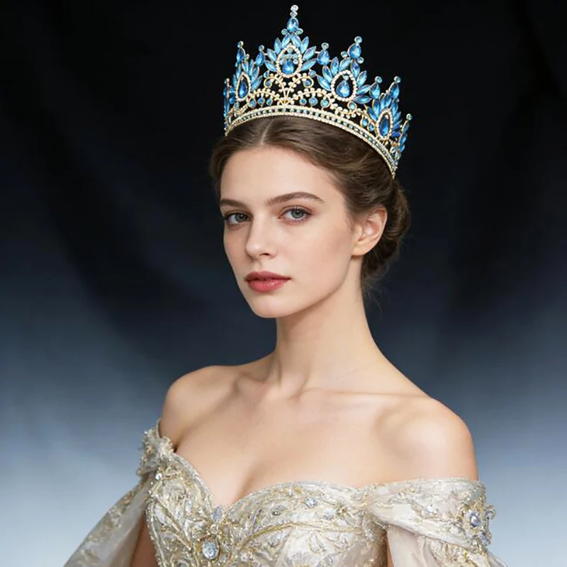 Elegant Rhinestone Crystal Big Tiara Crowns for Women Bridal Wedding Hair Jewelry Prom Pageant Crown Headdress thumbnail 6