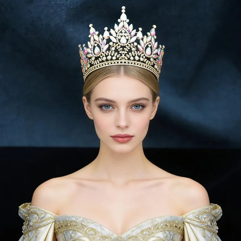 Elegant Rhinestone Crystal Big Tiara Crowns for Women Bridal Wedding Hair Jewelry Prom Pageant Crown Headdress thumbnail 5
