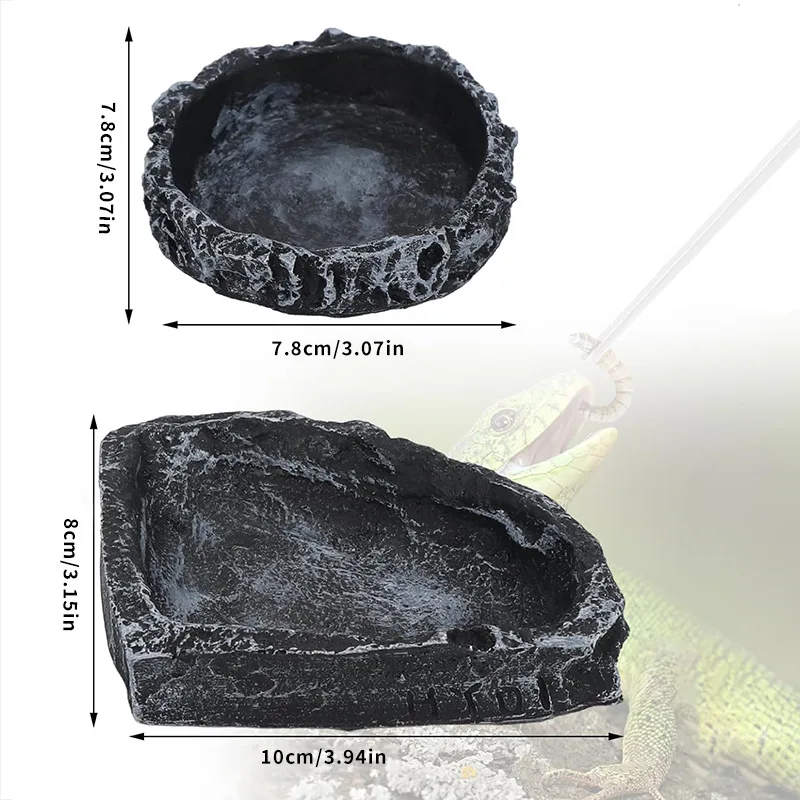 Reptile Feeding Water Bowl Realistic Stone Texture Safe Durable for Bearded Dragons Small Reptiles SYXZS03 thumbnail 2