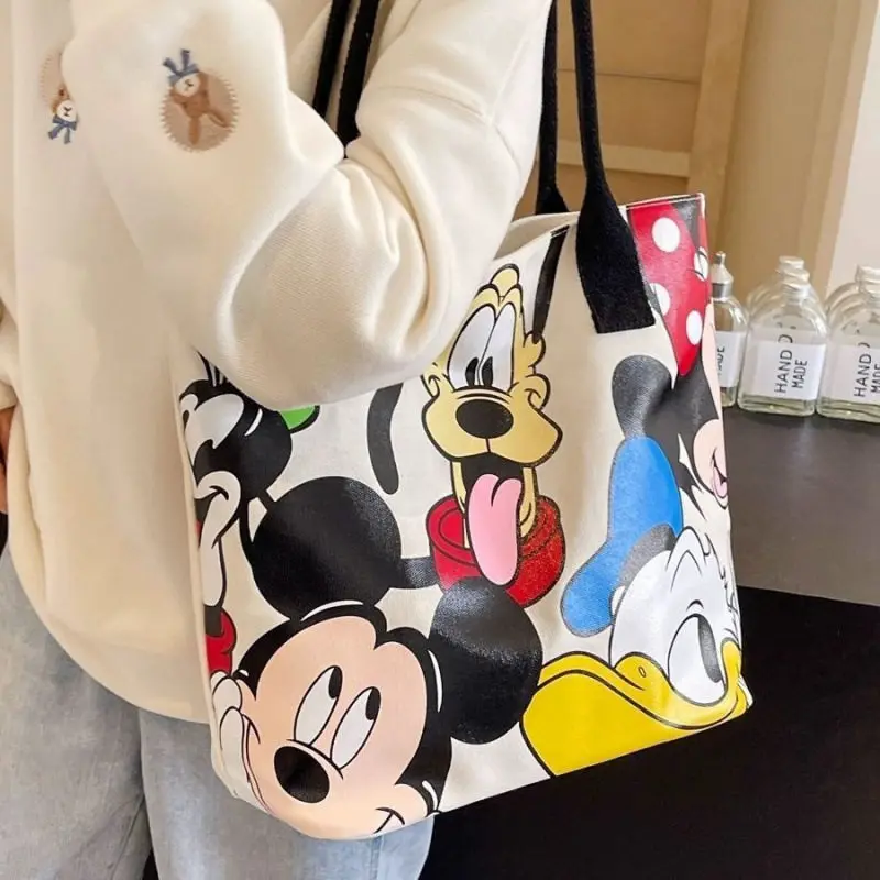 New Mickey Large Capacity Canvas Bag Women's Cute Handheld Shoulder Bag Portable Shopping Tote thumbnail 3
