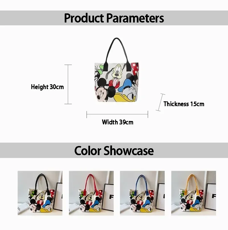 New Mickey Large Capacity Canvas Bag Women's Cute Handheld Shoulder Bag Portable Shopping Tote thumbnail 6