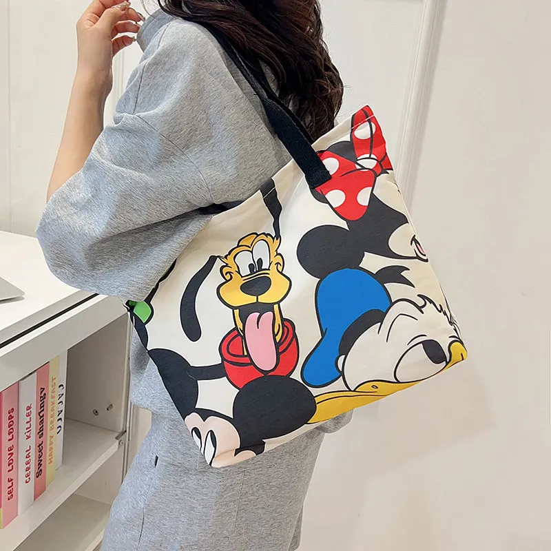 New Mickey Large Capacity Canvas Bag Women's Cute Handheld Shoulder Bag Portable Shopping Tote thumbnail 4